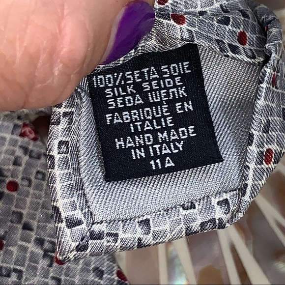 CHANEL 100% Silk Tie CC Logo Tie — Gray/Red/Black - Picture 12 of 14